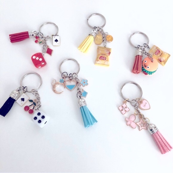 New Enamel Charm Dangling Keychain Tassel Pastel Rose Heart Butterfly Star Gifts - Picture 4 of 4
